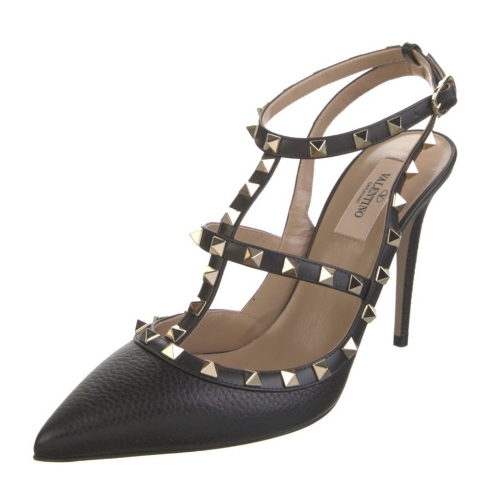 Valentino Rockstud Caged 100 Grainy Leather Pump, Black